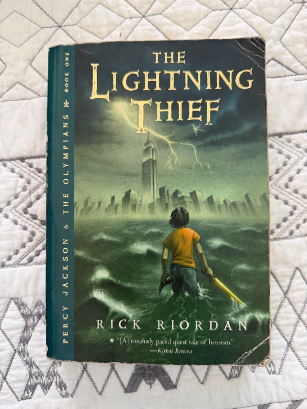 The Lightning Thief by Rick Riordan - Green Cover, Yellow Accent